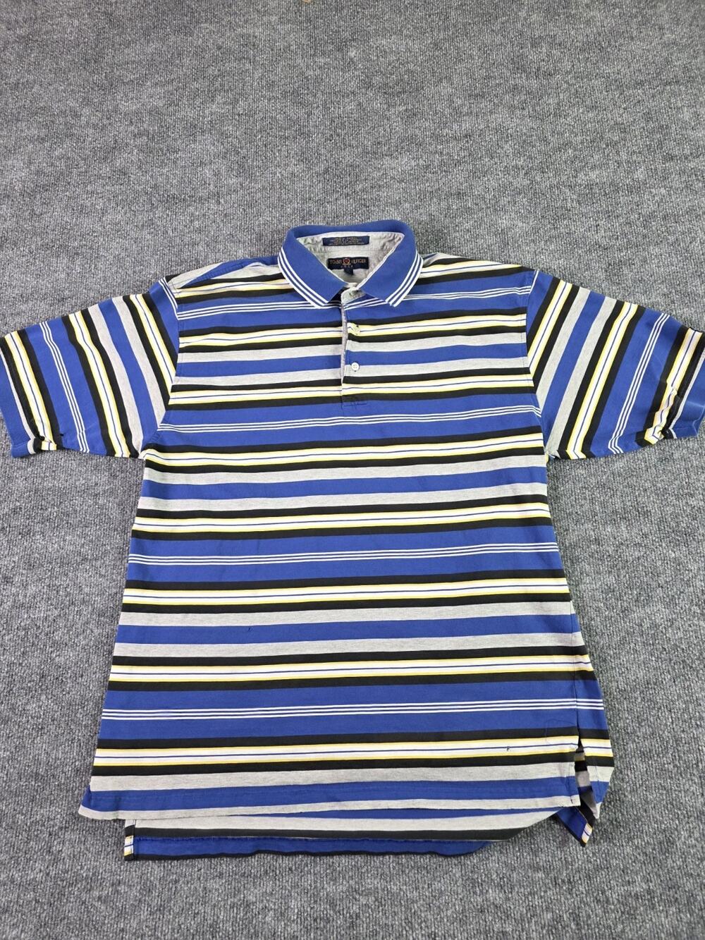 Vintage Tommy Hilfiger Golf Polo Shirt Mens Large Blue Striped Stripes Yellow